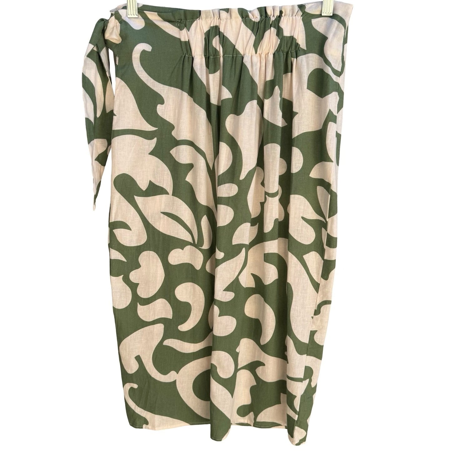 Rachael Zoe Green Abstract Botanical Linen Blend Wrap Midi Skirt Side Tie OS