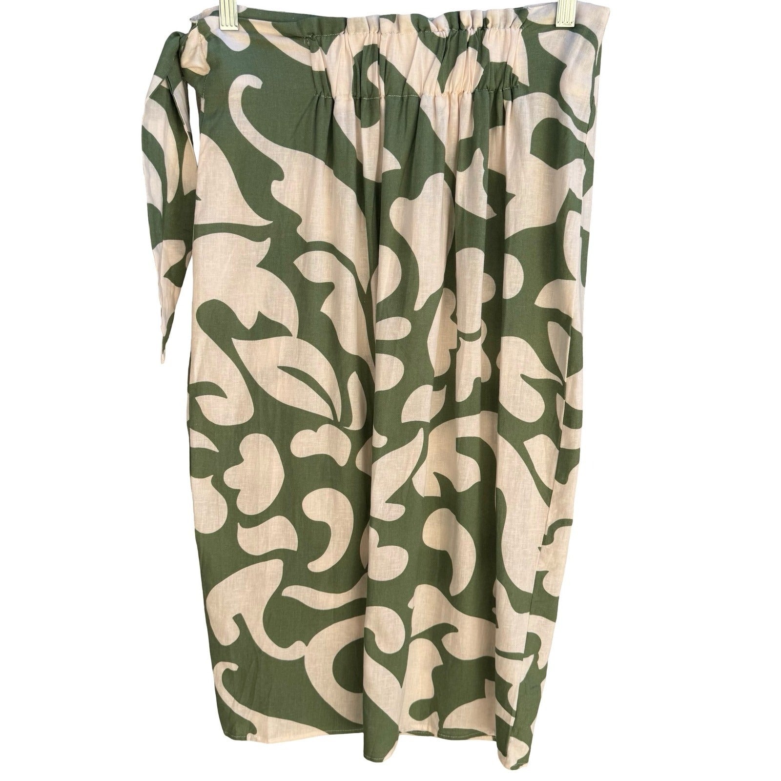 Rachael Zoe Green Abstract Botanical Linen Blend Wrap Midi Skirt Side Tie OS