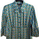 Switch Style &amp; Co Mod 70s Style Preppy Geometric Honeycomb Bell Sleeve Blouse Teal 12 3 image