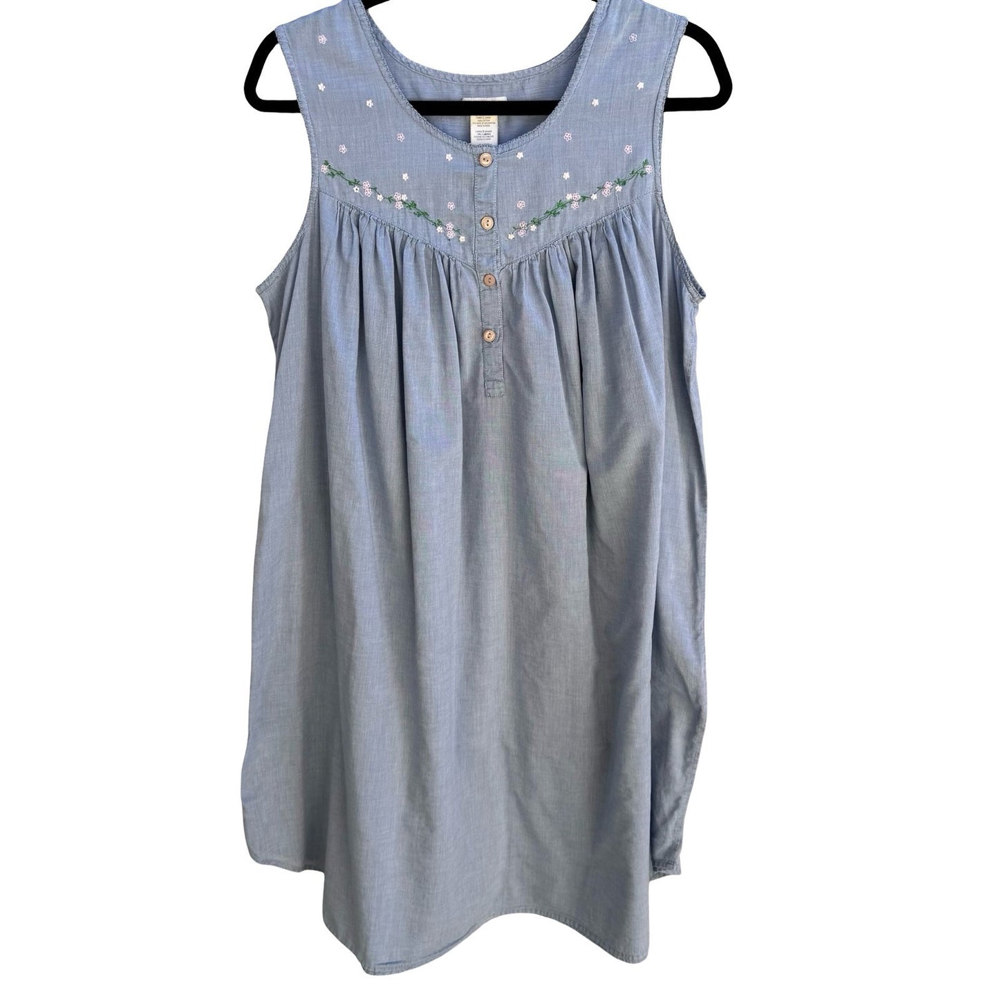Secret Treasures Cotton Floral Embroidered Sleeveless Nightgown Cottage Blue L