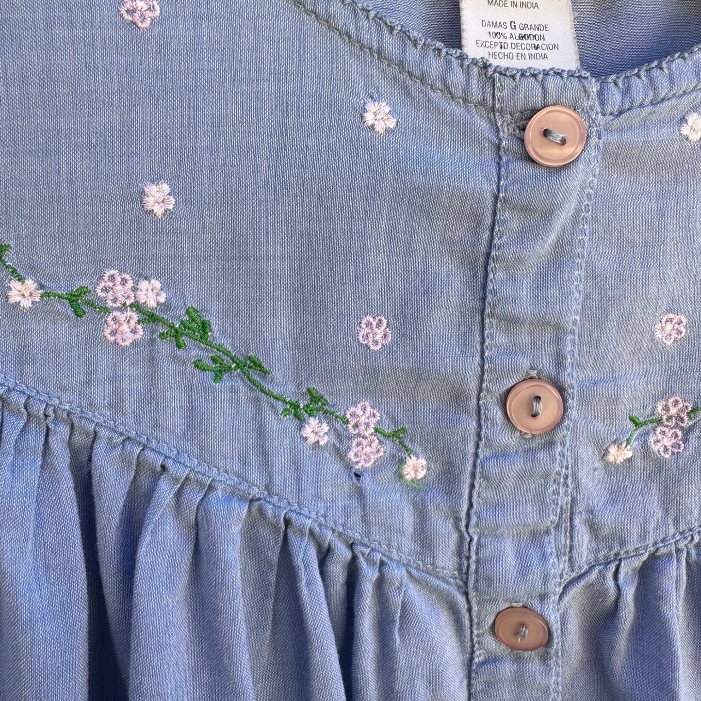 Secret Treasures Cotton Floral Embroidered Sleeveless Nightgown Cottage Blue L
