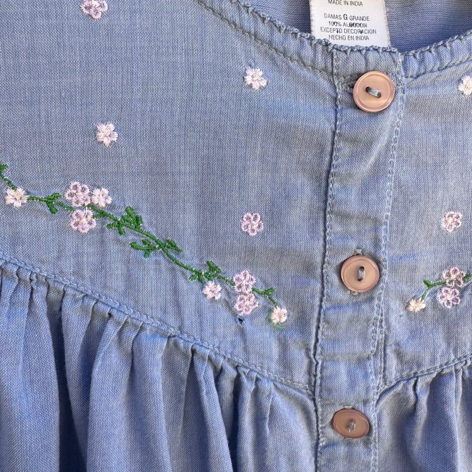 Secret Treasures Cotton Floral Embroidered Sleeveless Nightgown Cottage Blue L