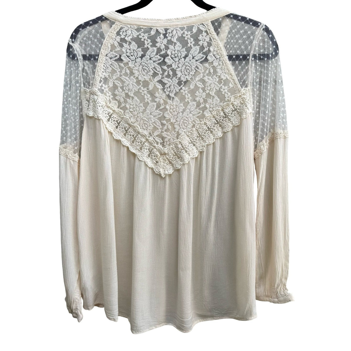American Eagle Boho Cottagecore Fairycore Lace Mesh Sheer Peasant Blouse Cream L