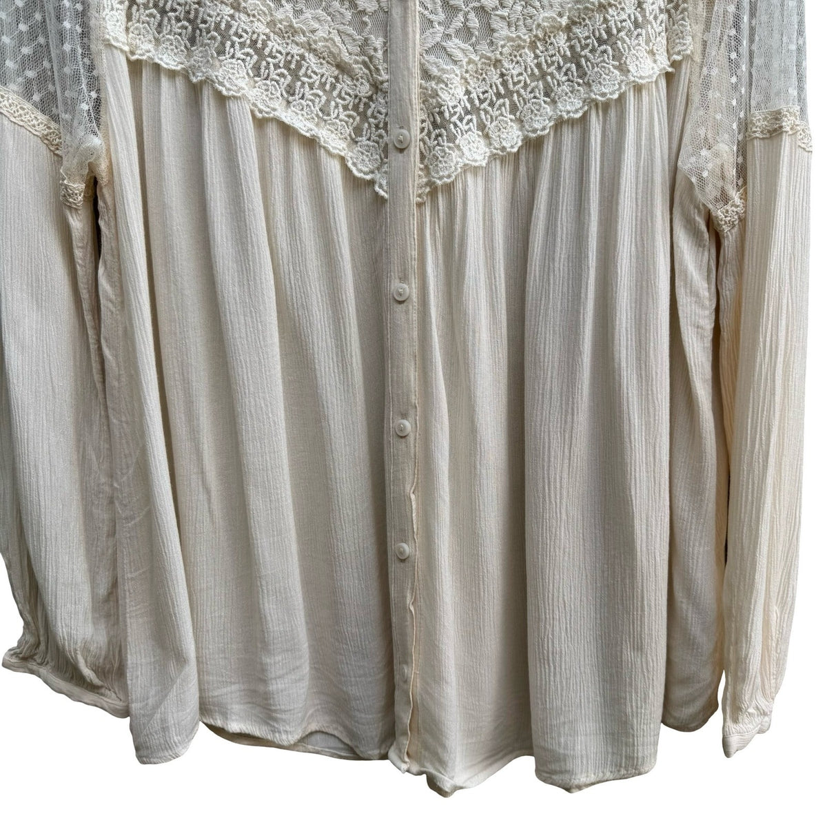 American Eagle Boho Cottagecore Fairycore Lace Mesh Sheer Peasant Blouse Cream L