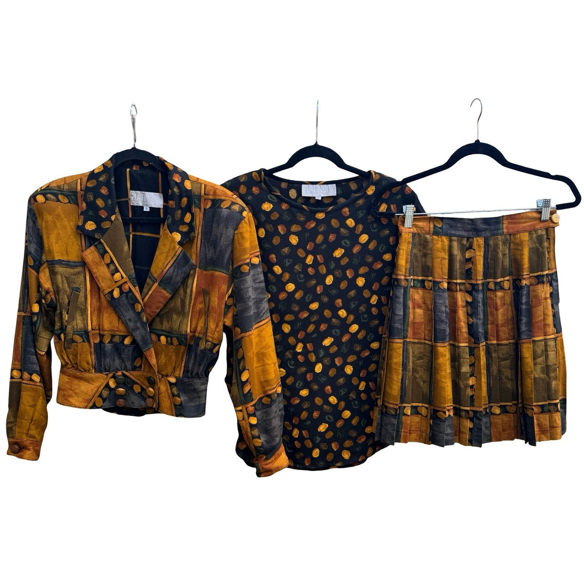 Dorothy Schoelen Platinum Vintage 90s Maximalist Art To Wear Jacket Shirt Skirt