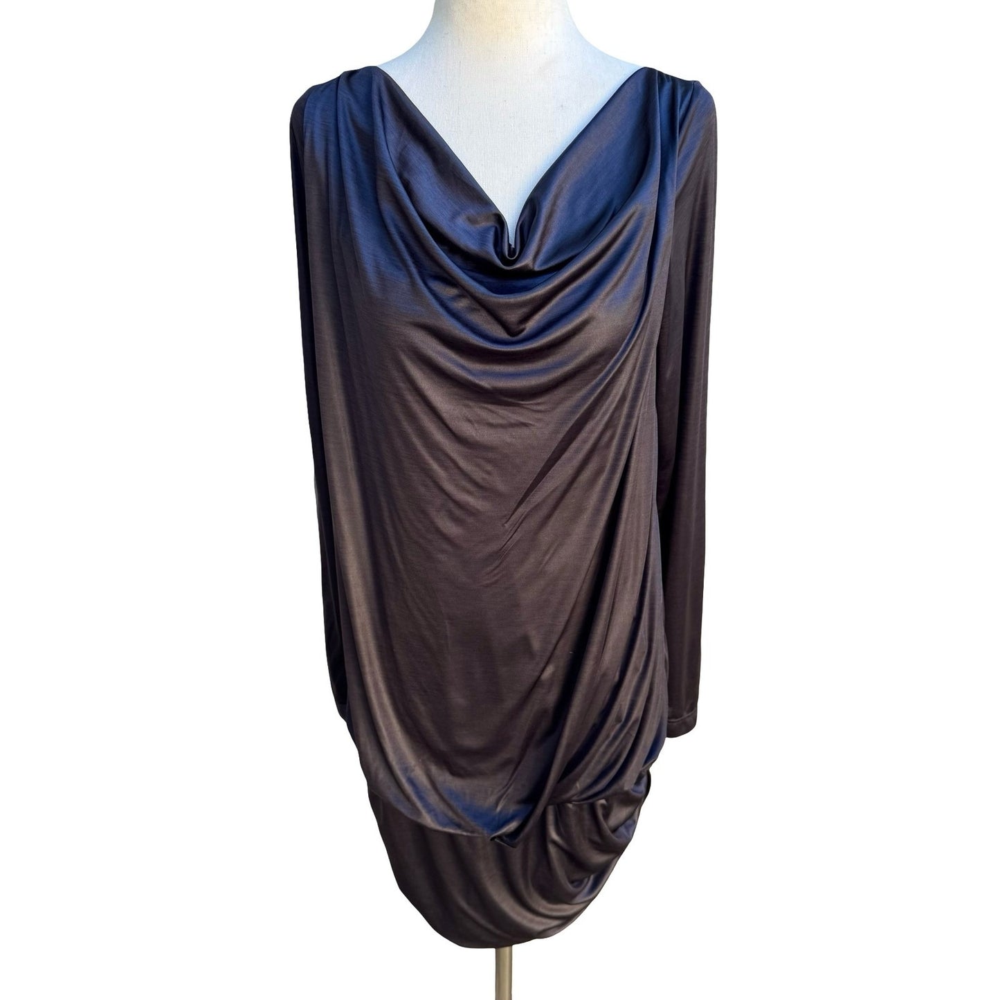 Poleci Y2K Avant Garde Cyber Edgy Draped Neck Ruched Asymmetrical Mini Dress S