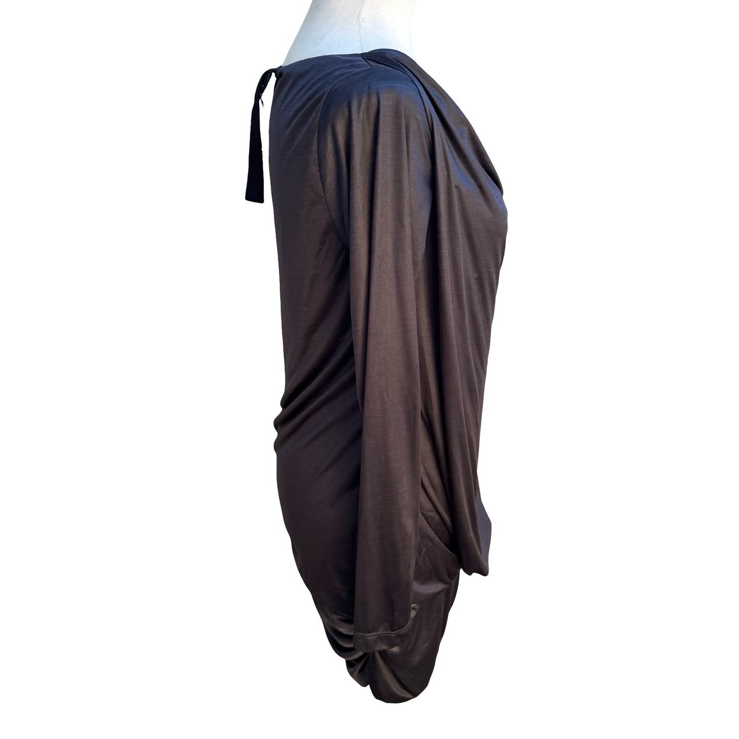 Poleci Y2K Avant Garde Cyber Edgy Draped Neck Ruched Asymmetrical Mini Dress S