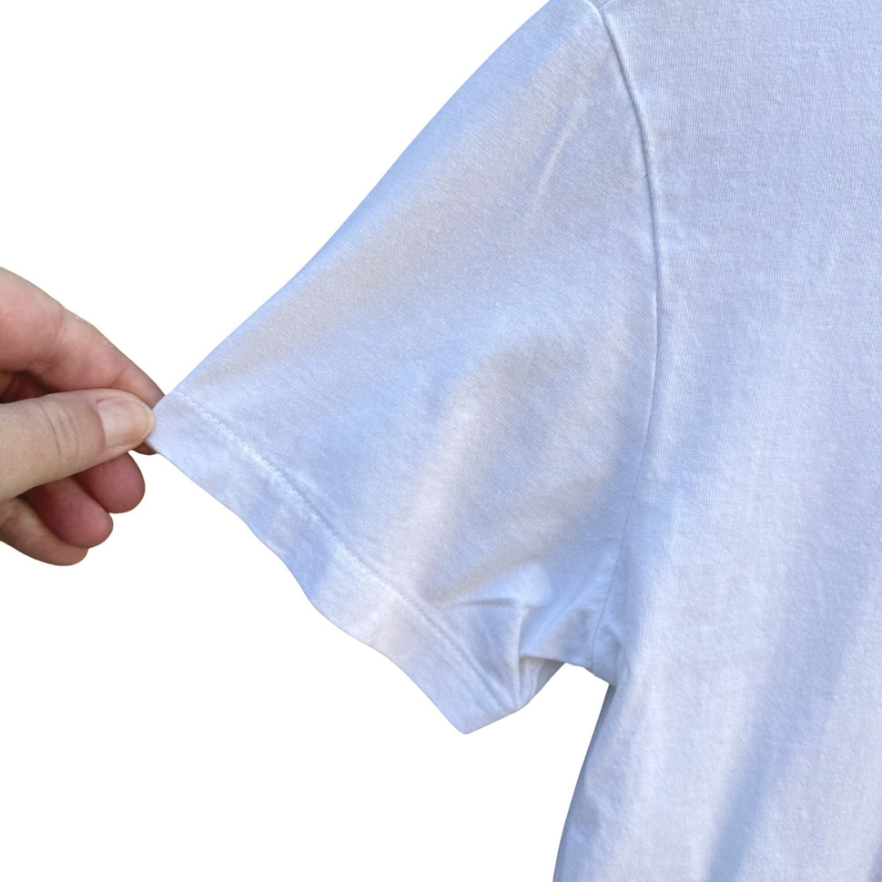 Puma Metallic Silver Logo High Low Athleisure White Crop Top Short Sleeve Casual