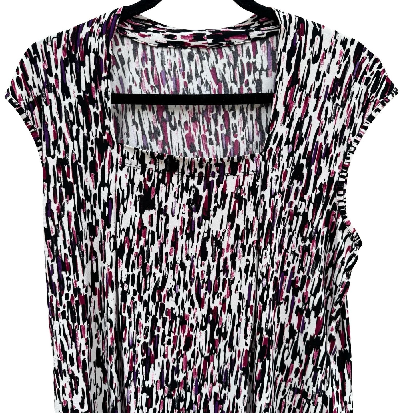 Abstract Brushstroke Square Neck Sleeveless Knit Top Black Magenta Purple Large