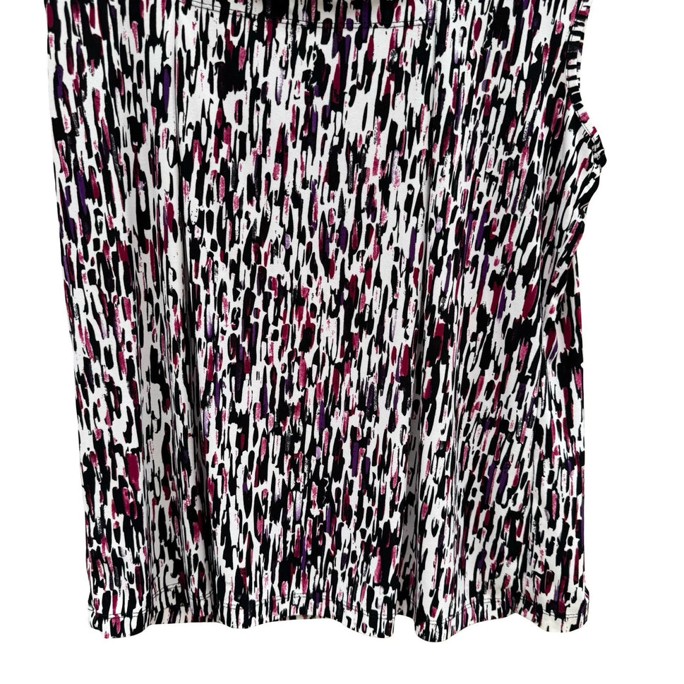 Abstract Brushstroke Square Neck Sleeveless Knit Top Black Magenta Purple Large