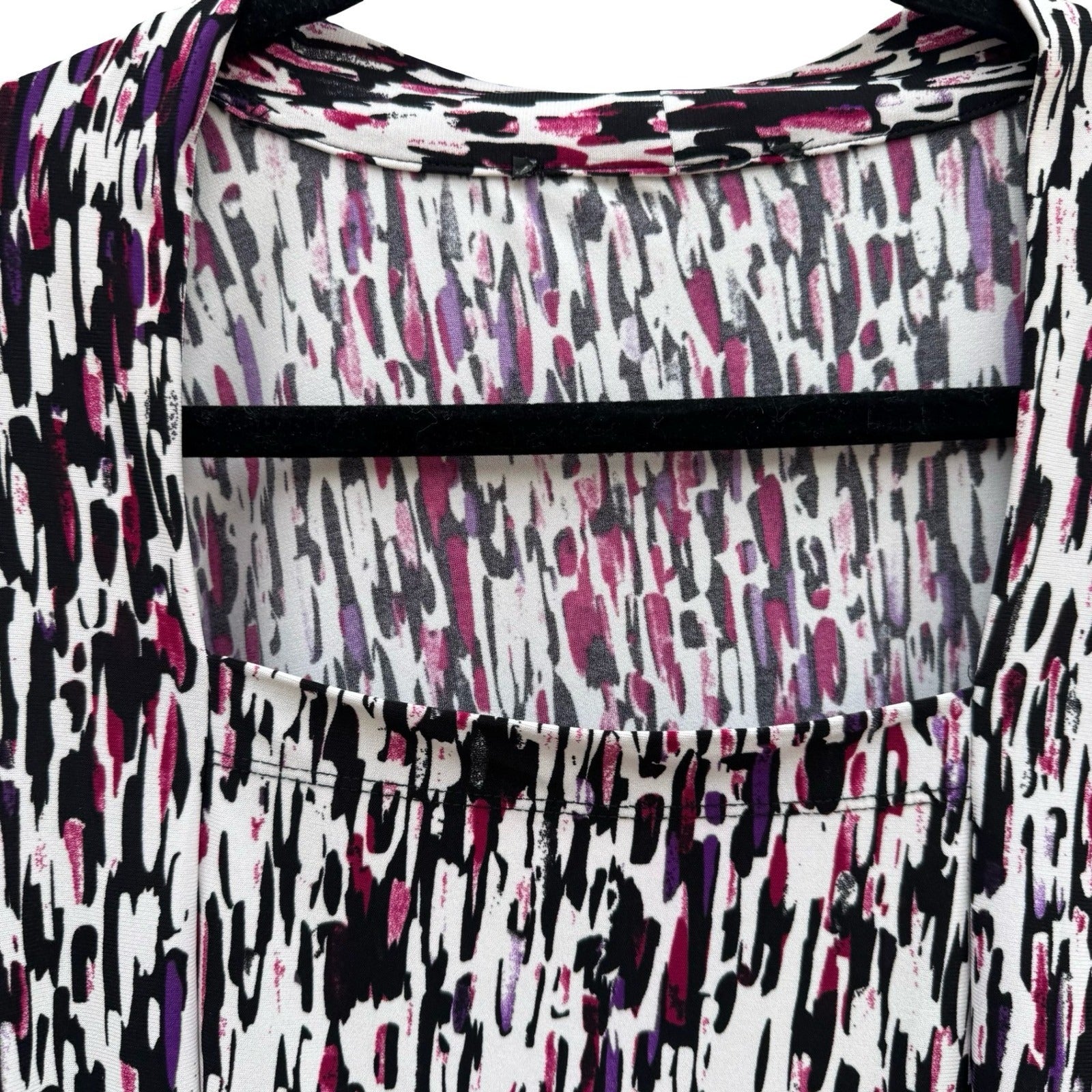 Abstract Brushstroke Square Neck Sleeveless Knit Top Black Magenta Purple Large
