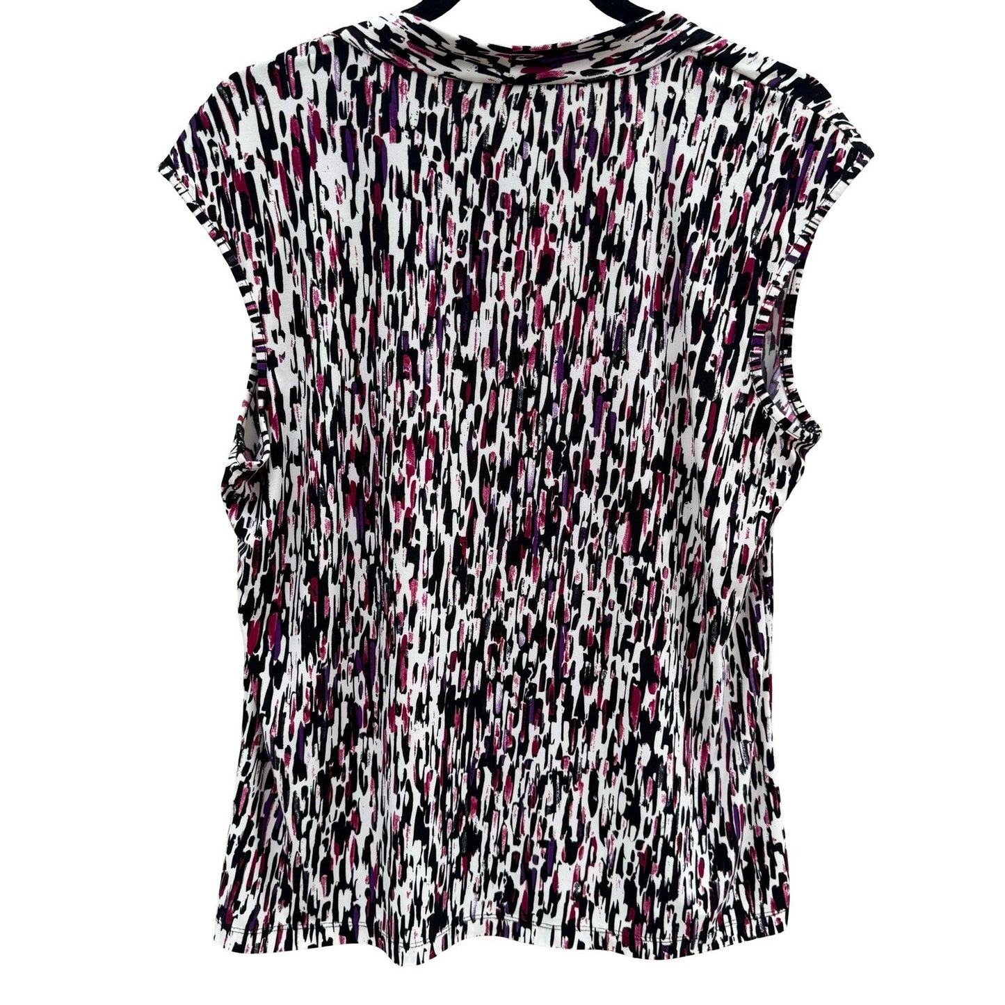 Abstract Brushstroke Square Neck Sleeveless Knit Top Black Magenta Purple Large