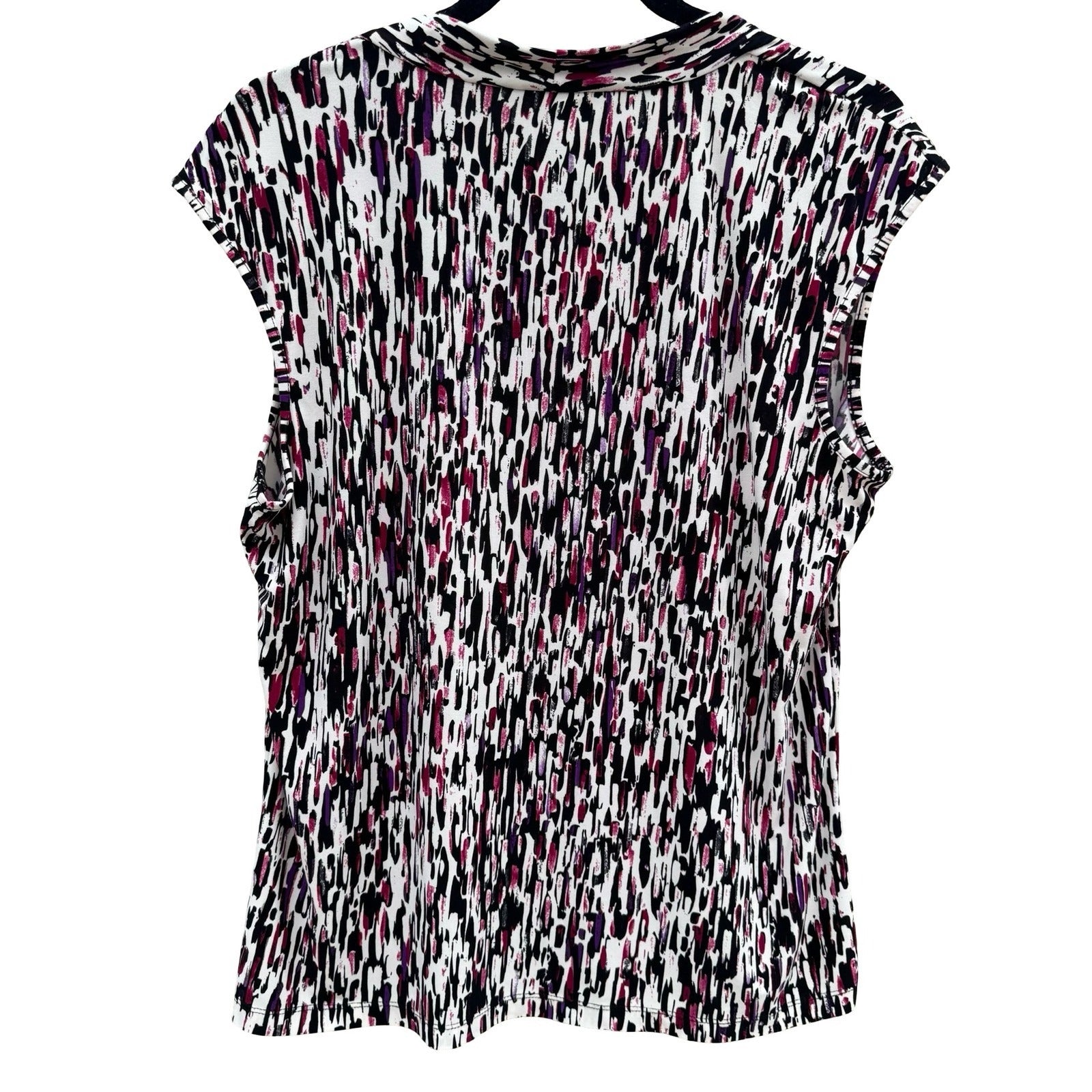 Abstract Brushstroke Square Neck Sleeveless Knit Top Black Magenta Purple Large