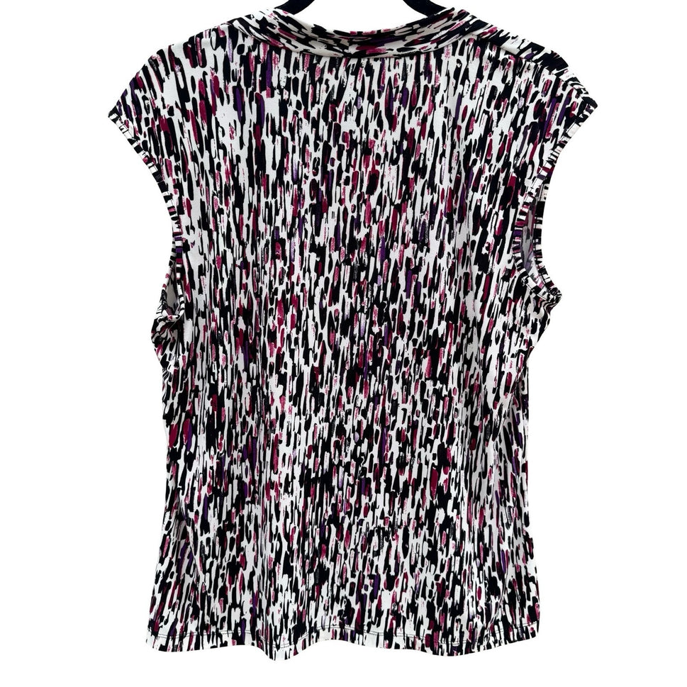 Abstract Brushstroke Square Neck Sleeveless Knit Top Black Magenta Purple Large