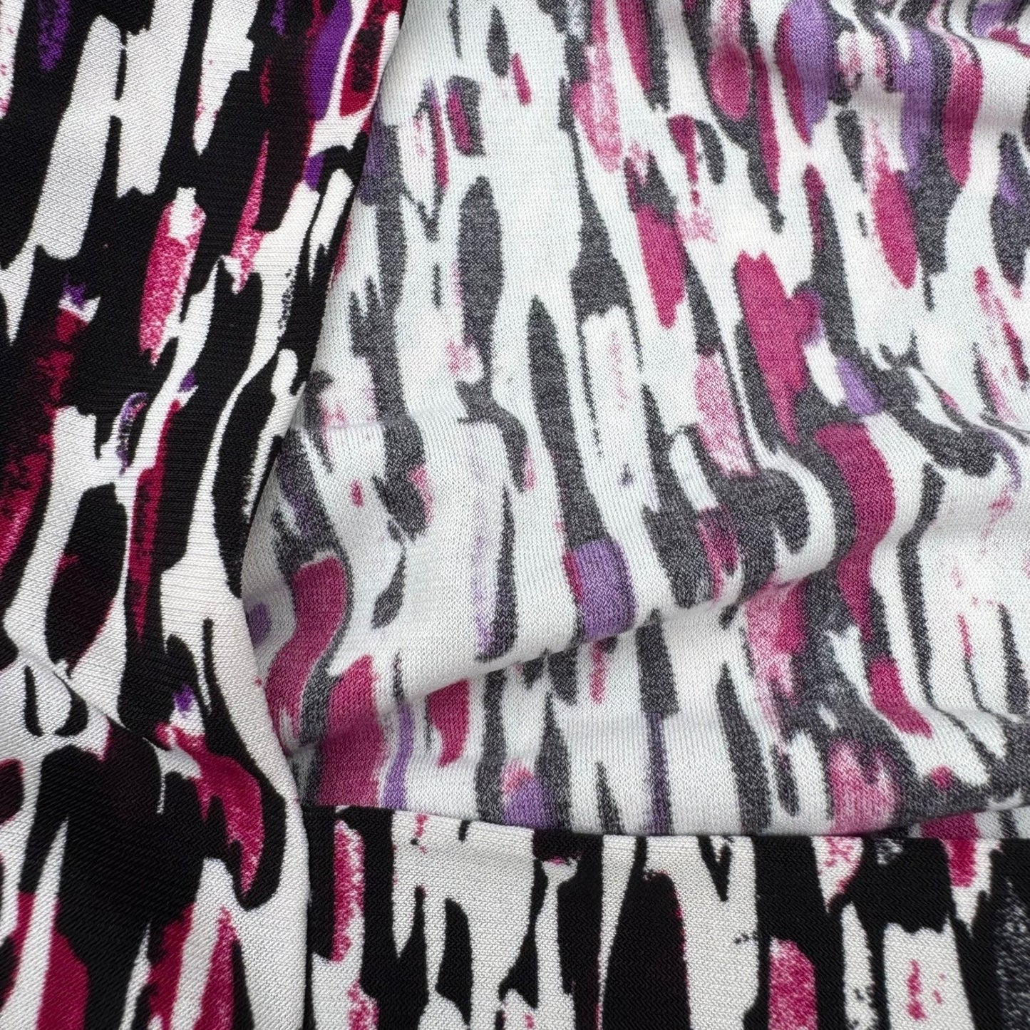 Abstract Brushstroke Square Neck Sleeveless Knit Top Black Magenta Purple Large