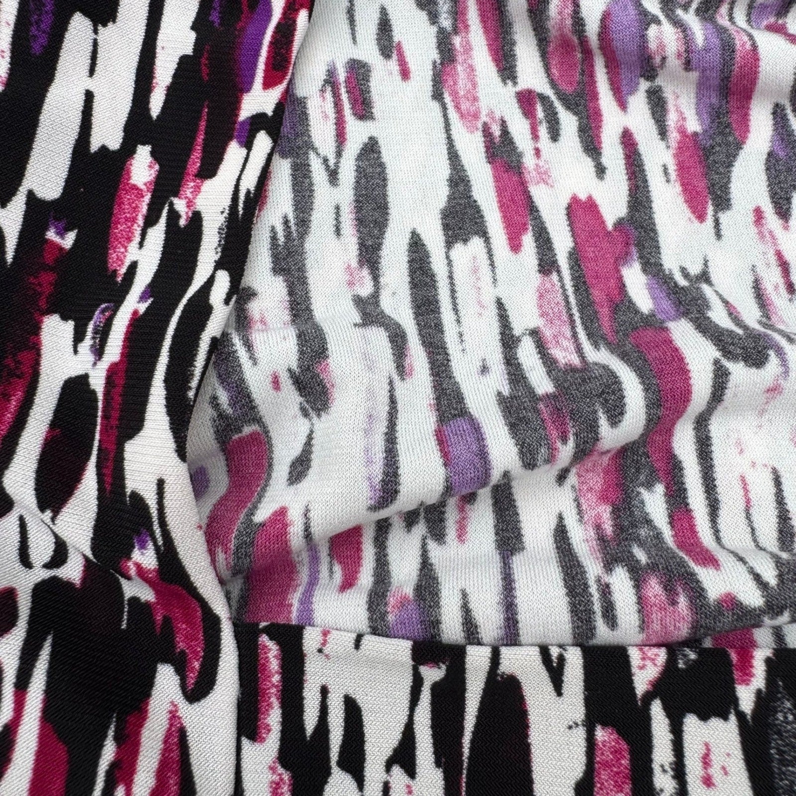 Abstract Brushstroke Square Neck Sleeveless Knit Top Black Magenta Purple Large