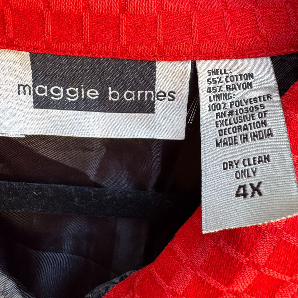 Maggie Barnes Red Embroidered Leaf Butterfly Quilted Button Long Sleeve Jacket 4X