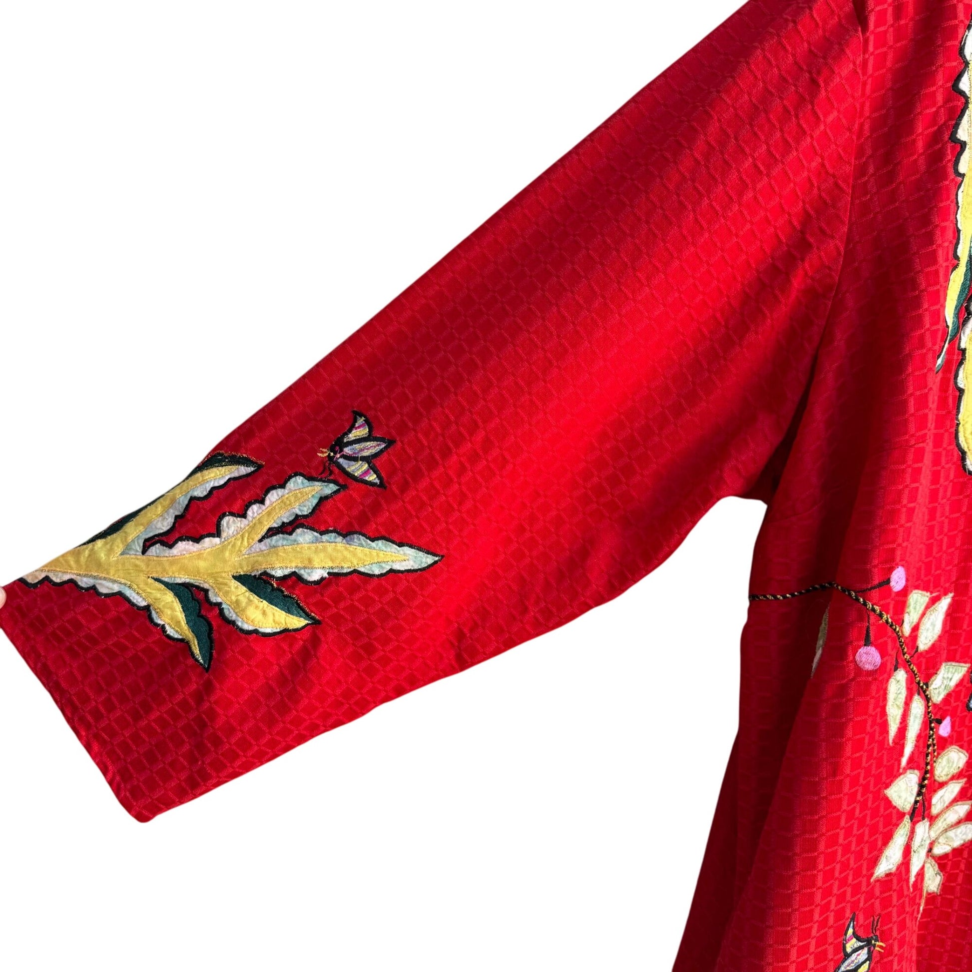 Maggie Barnes Red Embroidered Leaf Butterfly Quilted Button Long Sleeve Jacket 4X