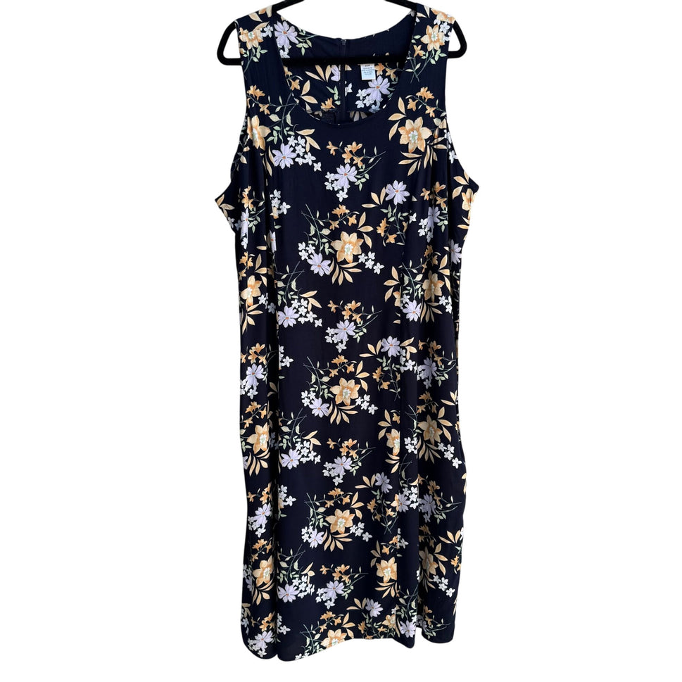Womens Vintage Y2K Sleeveless Navy Floral Flowy Maxi Sundress Whimseygoth Dress 22W