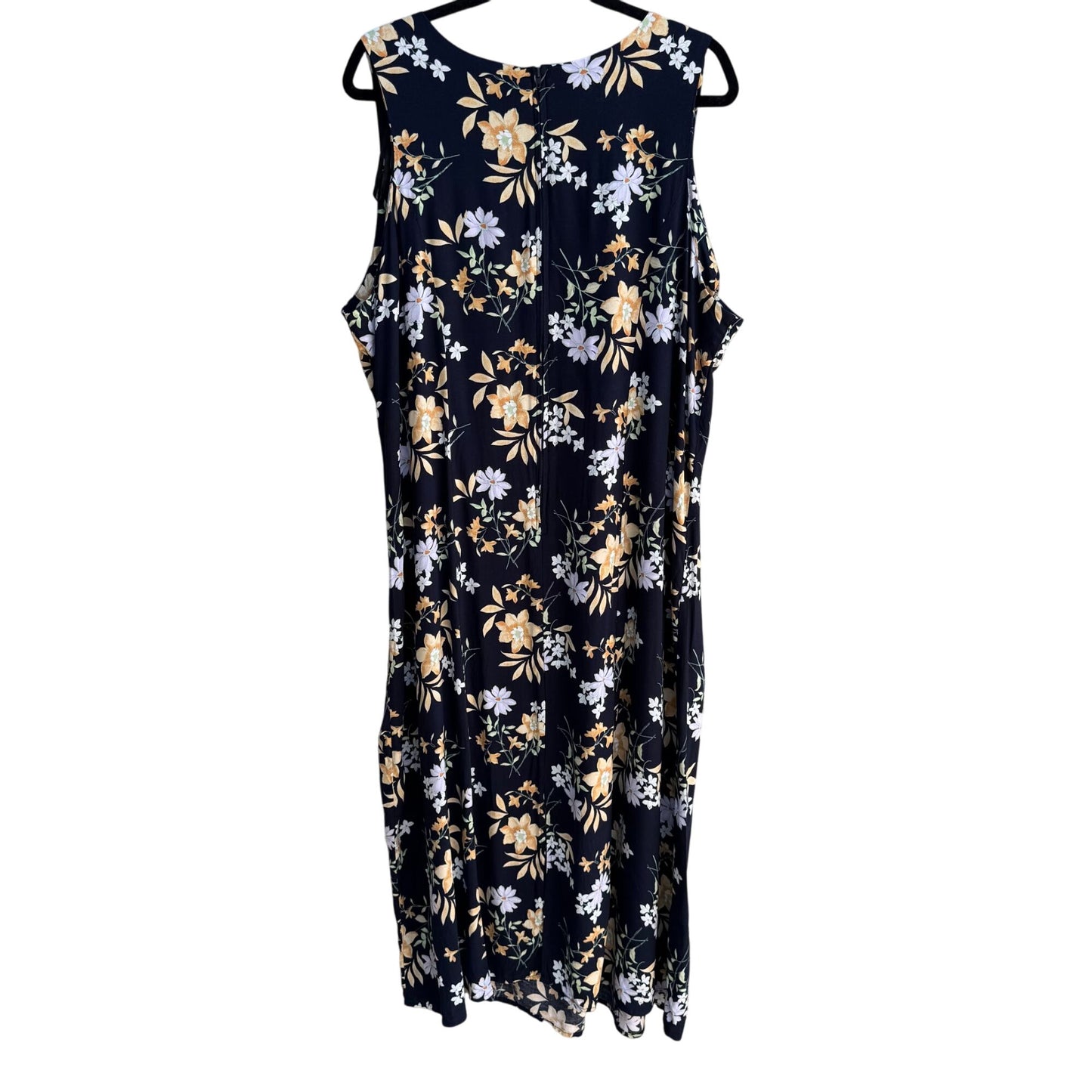 Womens Vintage Y2K Sleeveless Navy Floral Flowy Maxi Sundress Whimseygoth Dress 22W