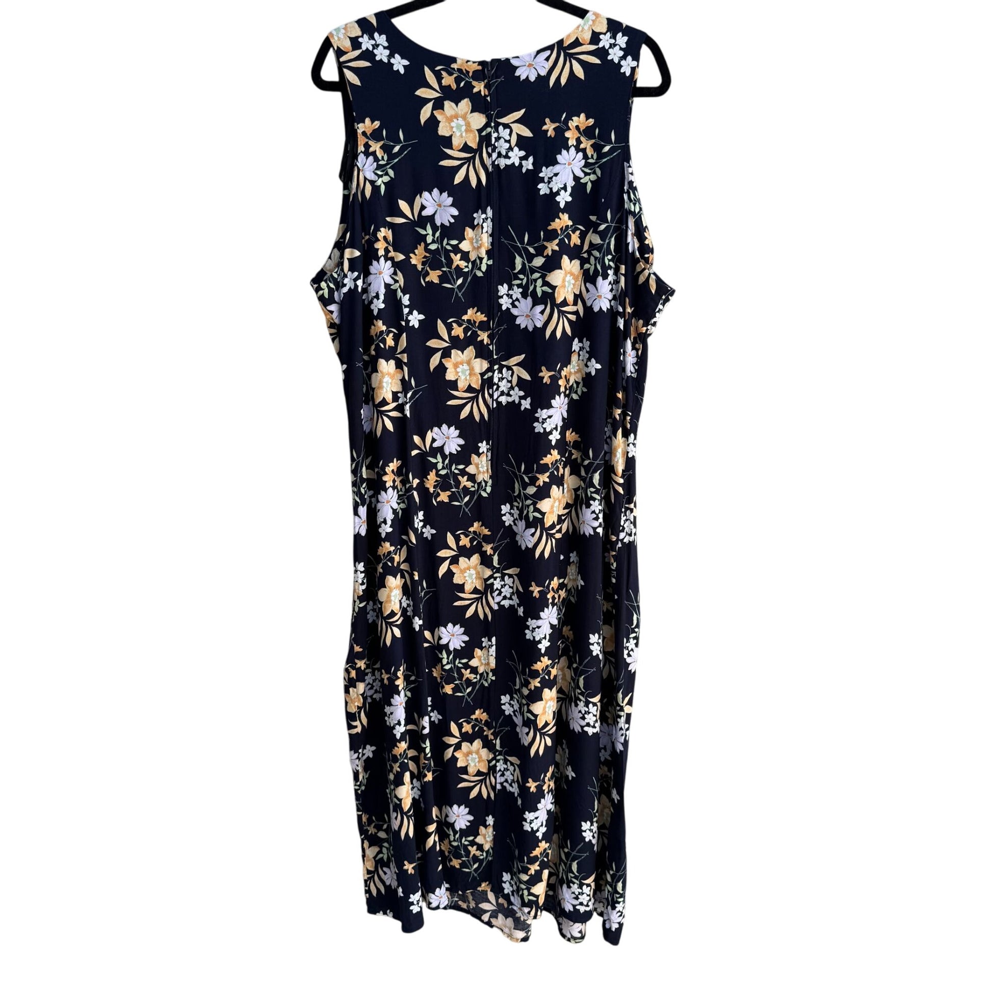 Womens Vintage Y2K Sleeveless Navy Floral Flowy Maxi Sundress Whimseygoth Dress 22W