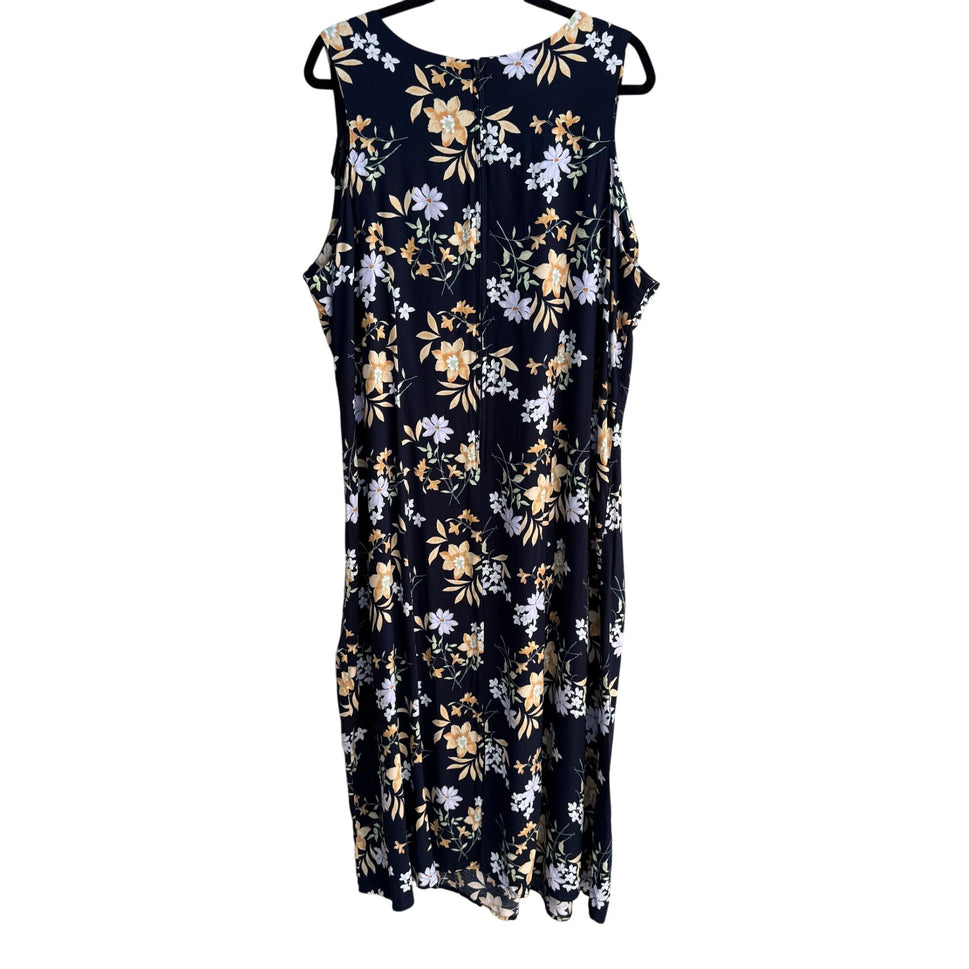 Womens Vintage Y2K Sleeveless Navy Floral Flowy Maxi Sundress Whimseygoth Dress 22W