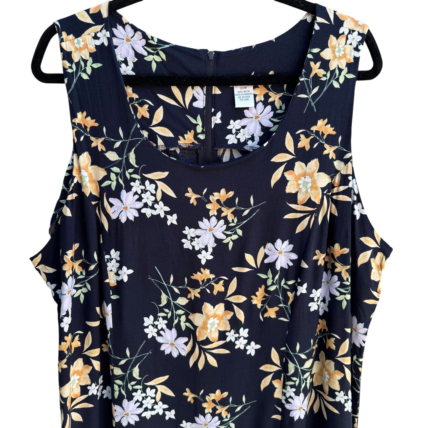 Womens Vintage Y2K Sleeveless Navy Floral Flowy Maxi Sundress Whimseygoth Dress 22W