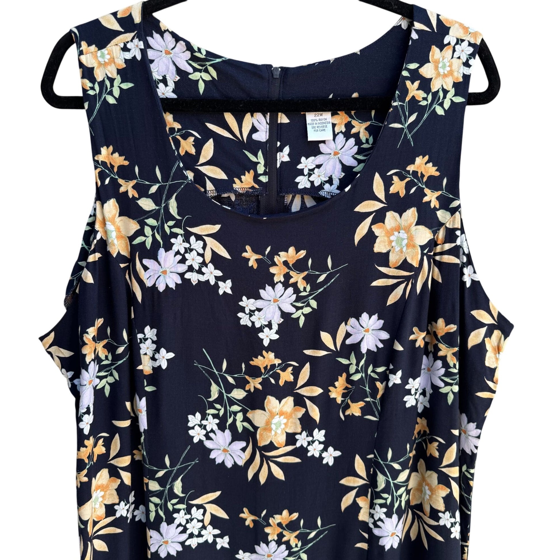 Womens Vintage Y2K Sleeveless Navy Floral Flowy Maxi Sundress Whimseygoth Dress 22W