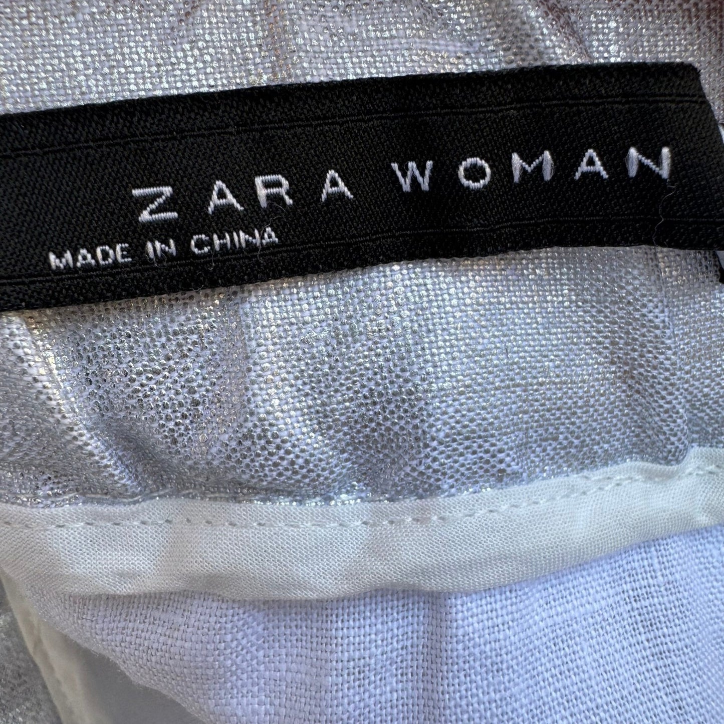 Zara Metallic Silver Ruffle Linen Blend Festival Disco Shiny Micro Mini Skort XS