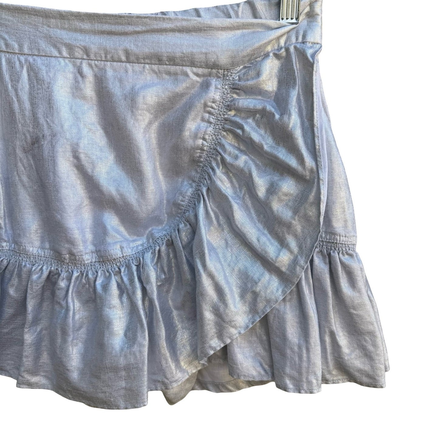 Zara Metallic Silver Ruffle Linen Blend Festival Disco Shiny Micro Mini Skort XS