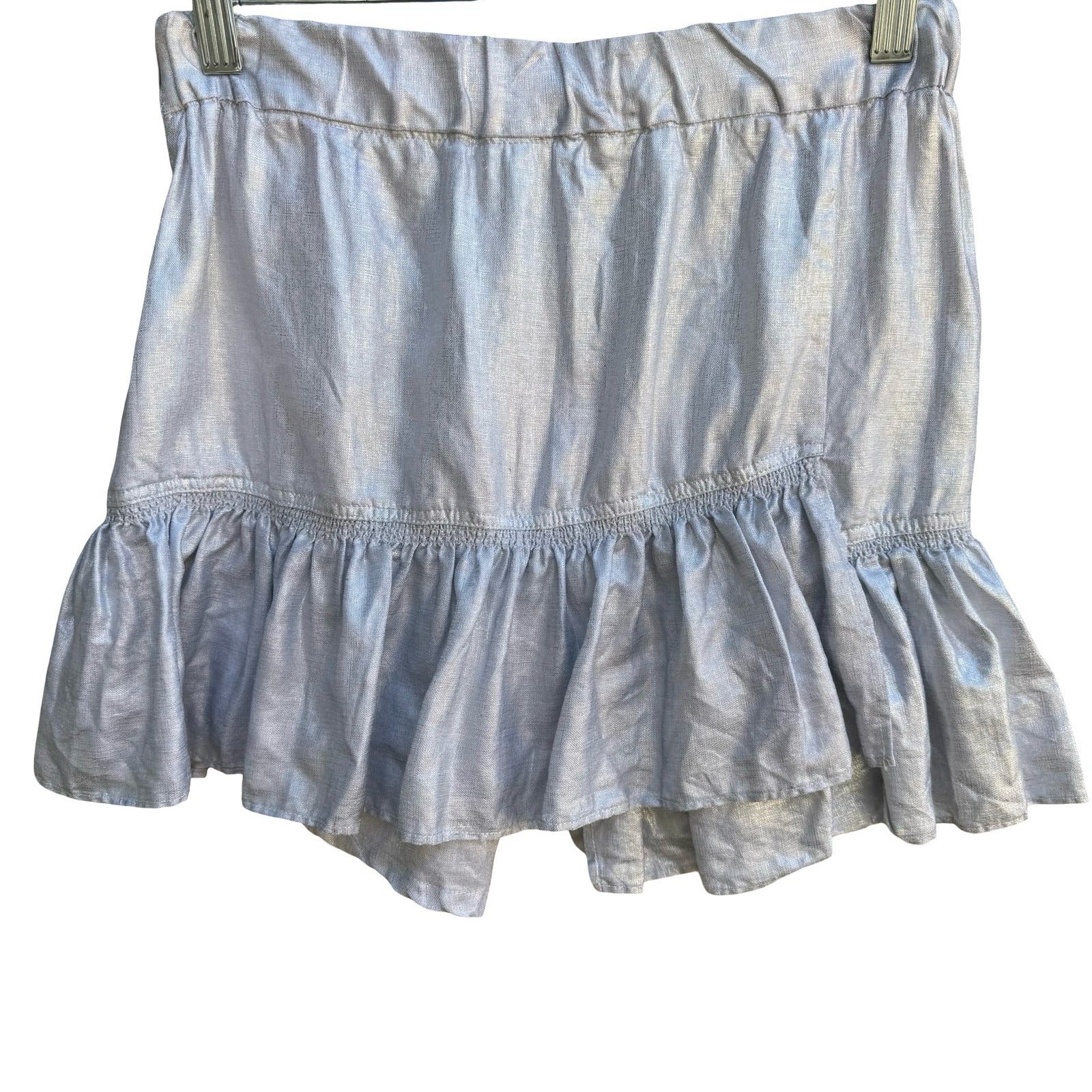 Zara Metallic Silver Ruffle Linen Blend Festival Disco Shiny Micro Mini Skort XS