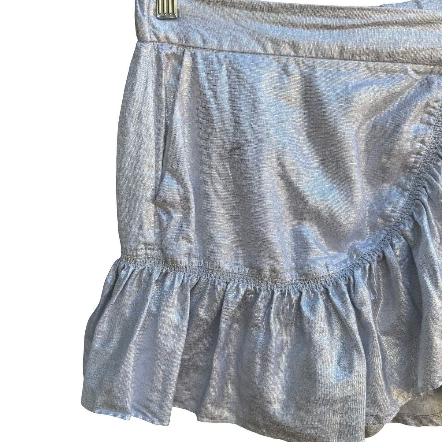 Zara Metallic Silver Ruffle Linen Blend Festival Disco Shiny Micro Mini Skort XS