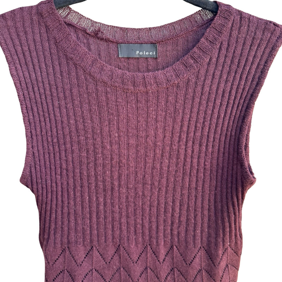 Poleci Y2K Whimsigoth Ribbed Chevron Pointelle Knit Sleeveless Top Burgundy M