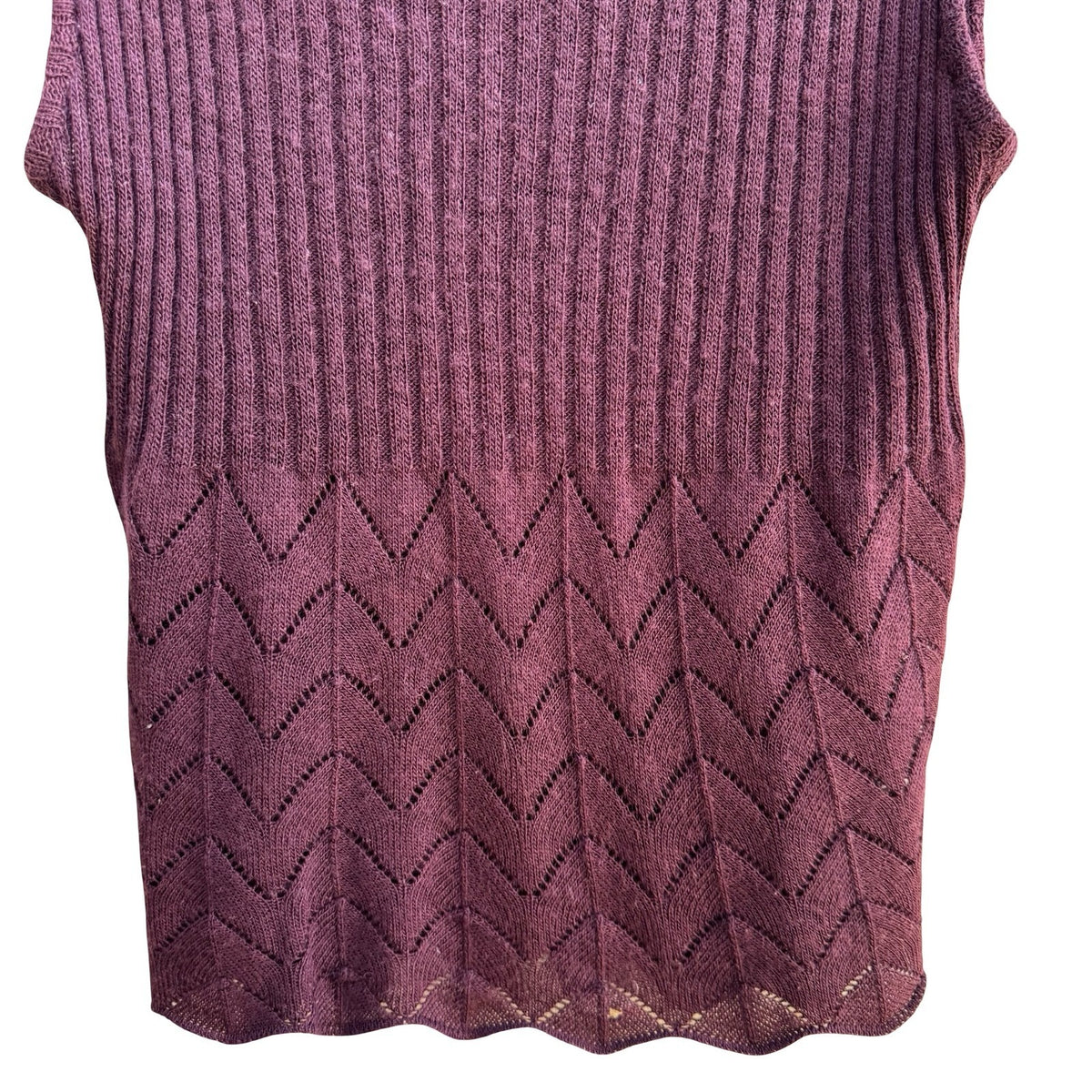 Poleci Y2K Whimsigoth Ribbed Chevron Pointelle Knit Sleeveless Top Burgundy M