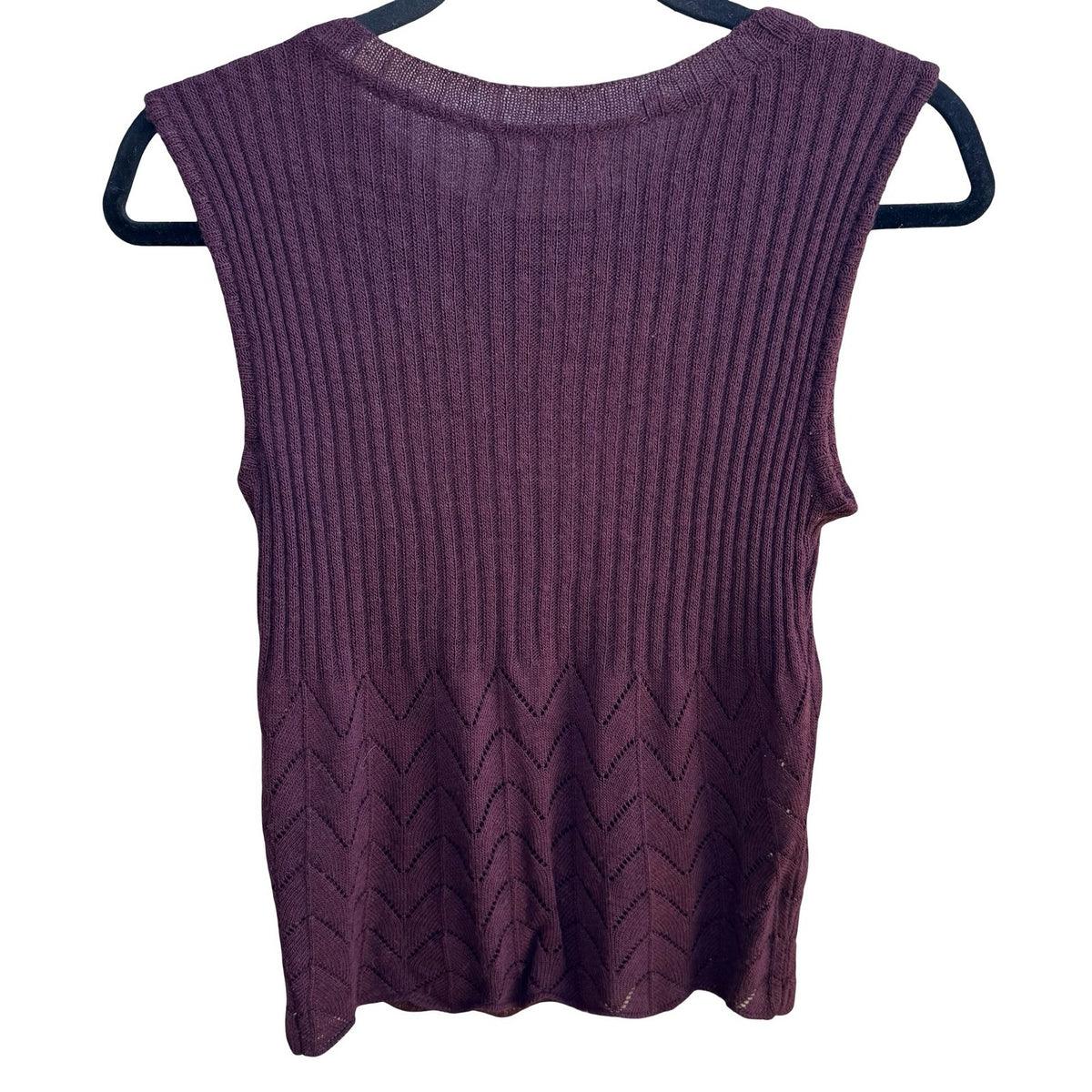 Poleci Y2K Whimsigoth Ribbed Chevron Pointelle Knit Sleeveless Top Burgundy M