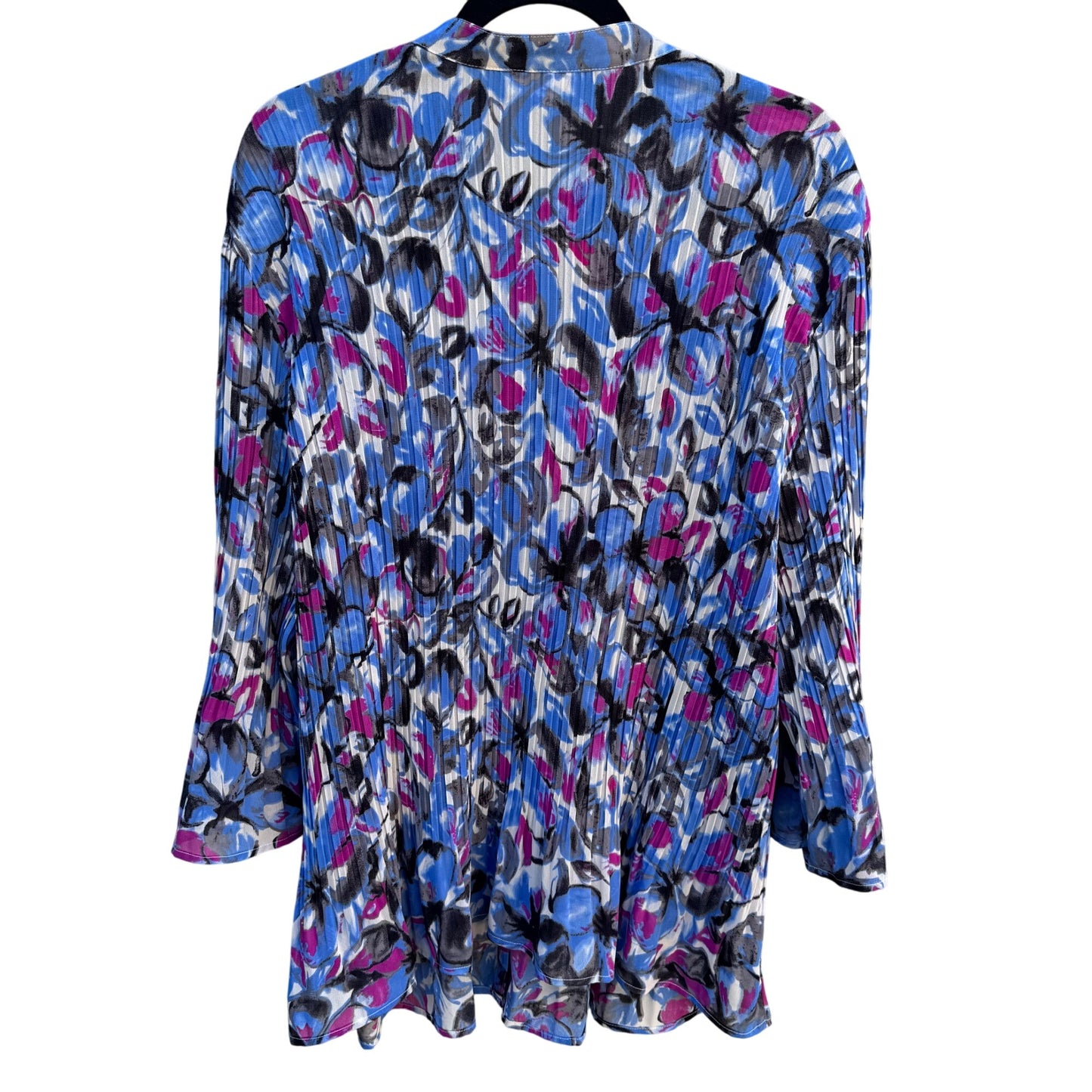 Fashion Bug Womens 3X Pleated Button-Up Flared Sleeve Vibrant Abstract Blouse