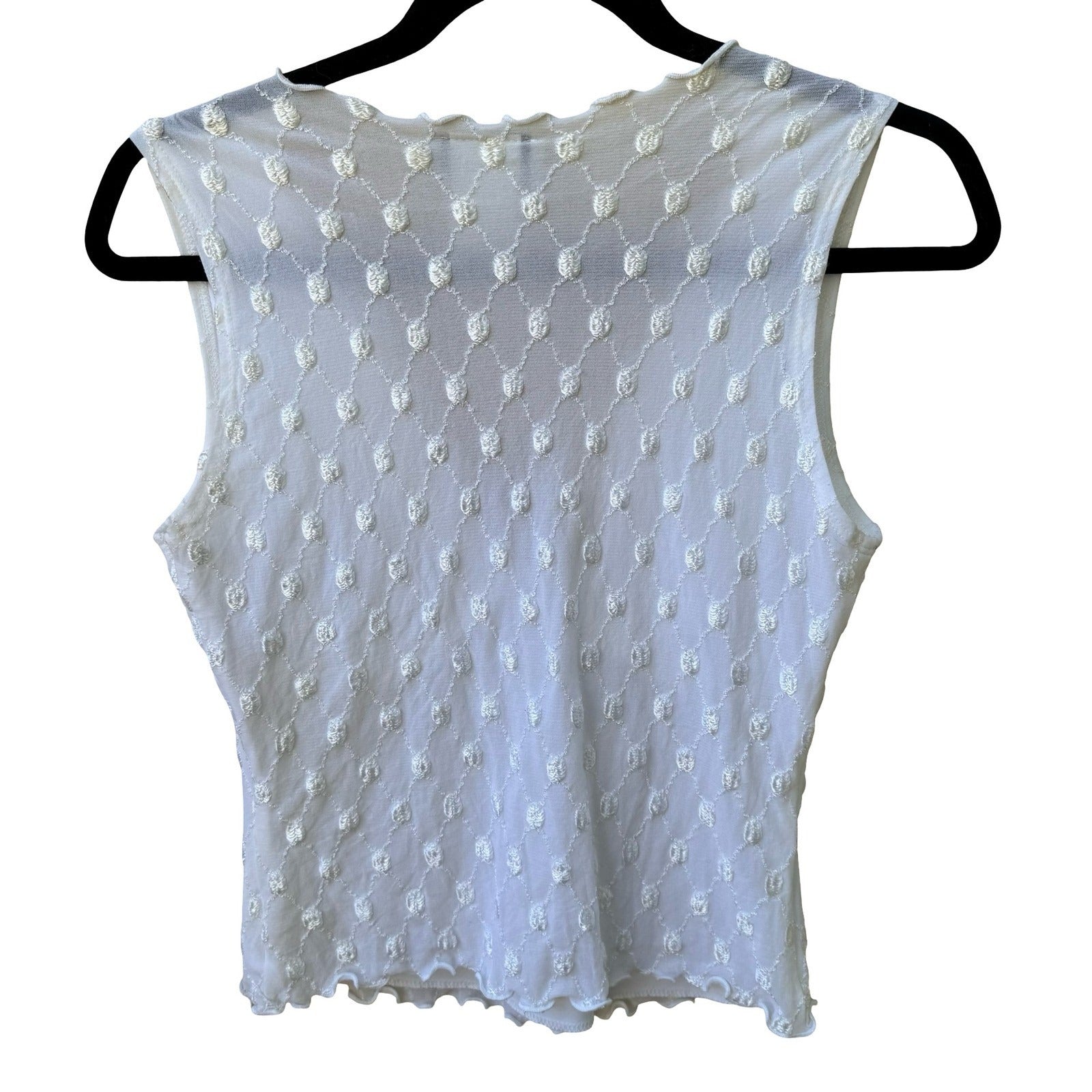 Self Esteem Vintage Y2K Coquette Mesh Embroidered Lettuce Edge Babydoll Top M