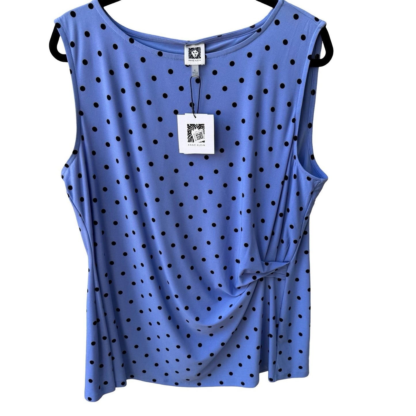 Anne Klein Minimalist Career Polka Dot Sleeveless Side Knot Draped Blouse XL NEW