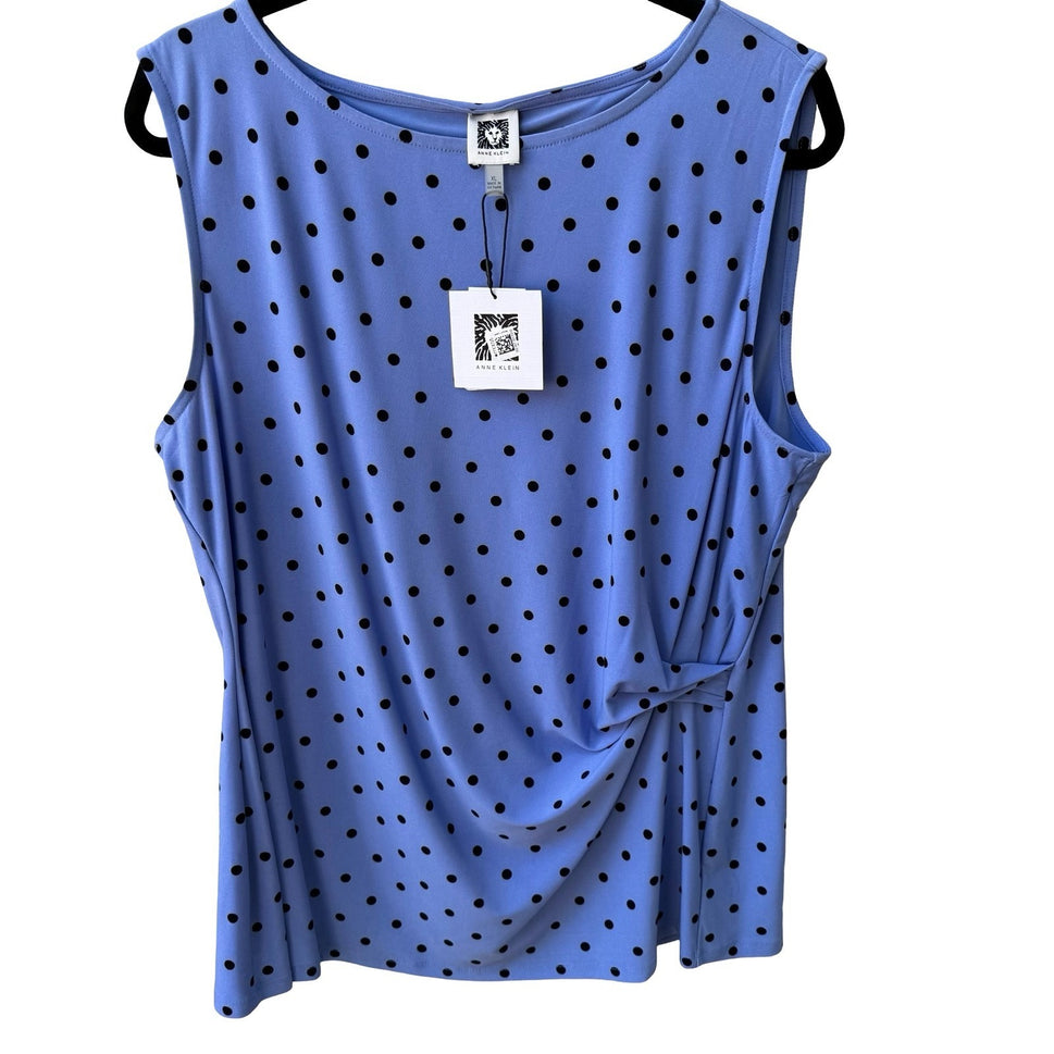Anne Klein Minimalist Career Polka Dot Sleeveless Side Knot Draped Blouse XL NEW