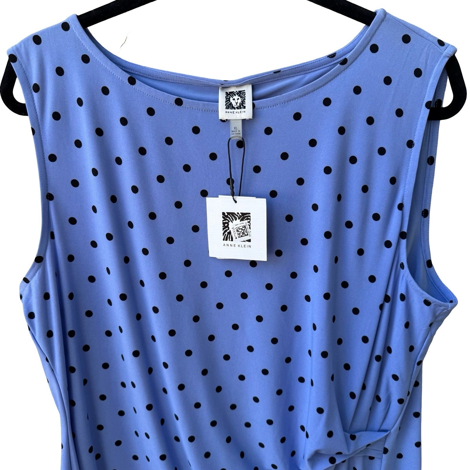 Anne Klein Minimalist Career Polka Dot Sleeveless Side Knot Draped Blouse XL NEW