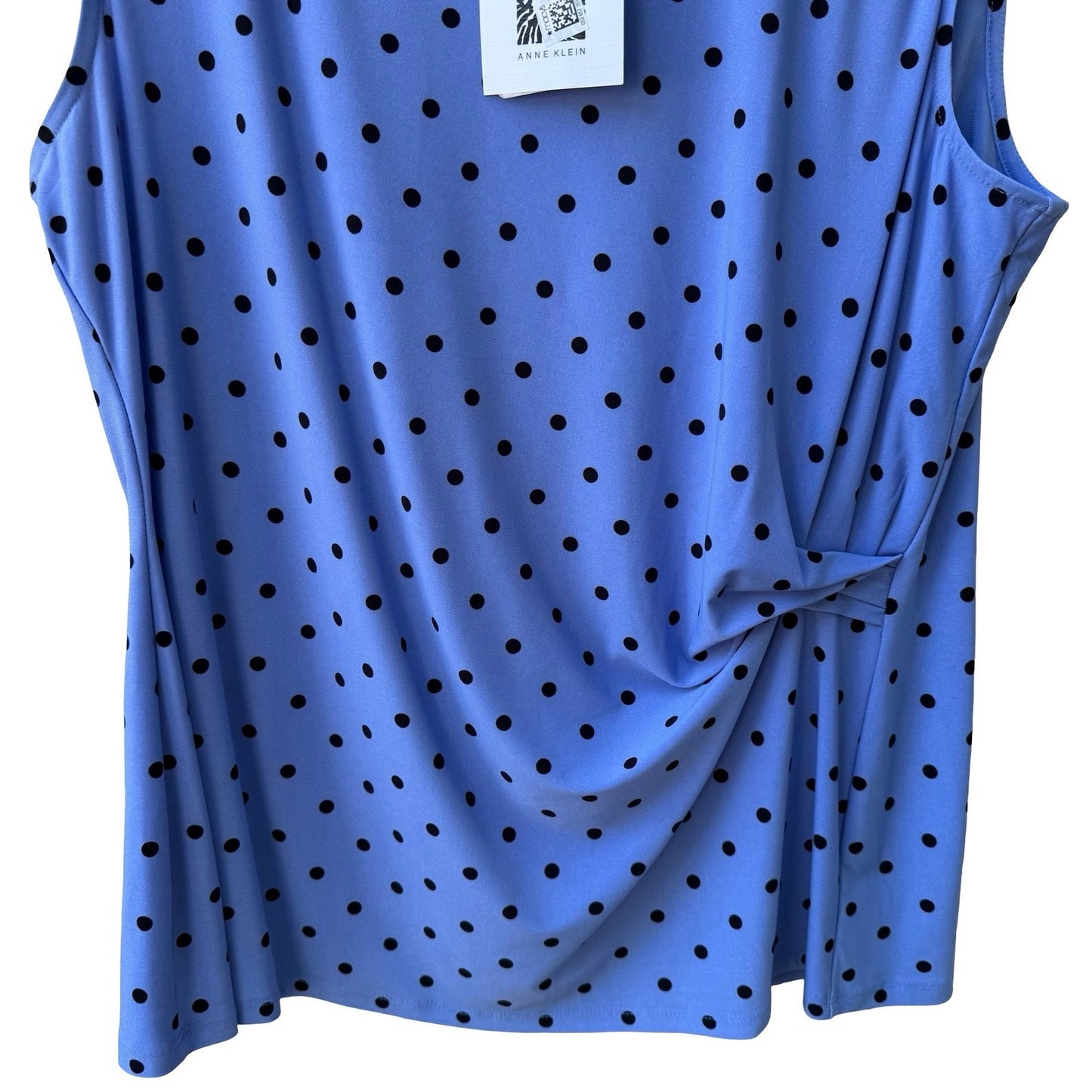 Anne Klein Minimalist Career Polka Dot Sleeveless Side Knot Draped Blouse XL NEW