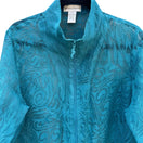 Switch Drapers &amp; Damons Sheer Teal Lightweight Floral Button Cuffs Zip Closure Jacket M 2 image