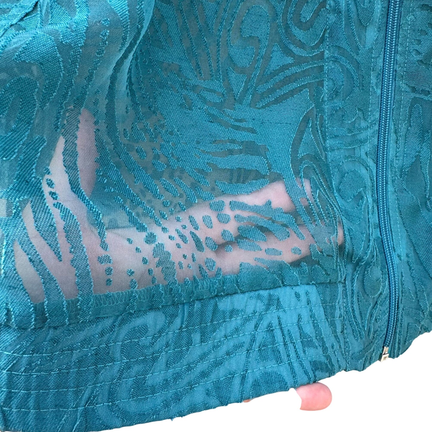 Drapers & Damons Sheer Teal Lightweight Floral Button Cuffs Zip Closure Jacket M