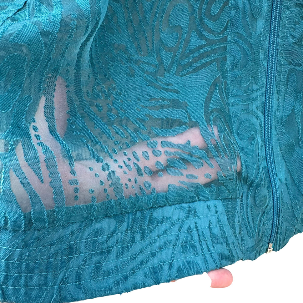 Drapers & Damons Sheer Teal Lightweight Floral Button Cuffs Zip Closure Jacket M