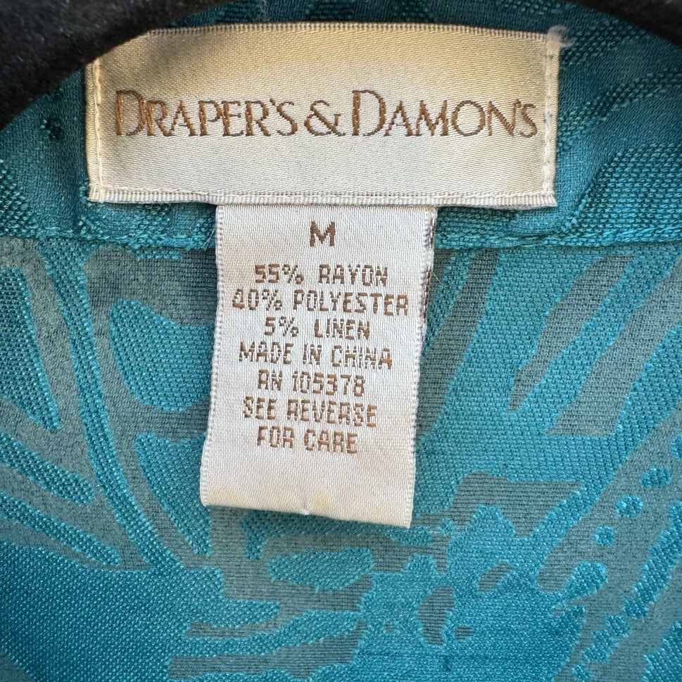 Drapers & Damons Sheer Teal Lightweight Floral Button Cuffs Zip Closure Jacket M
