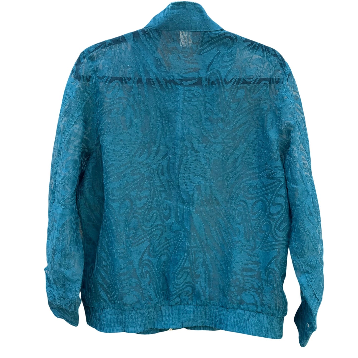 Drapers & Damons Sheer Teal Lightweight Floral Button Cuffs Zip Closure Jacket M