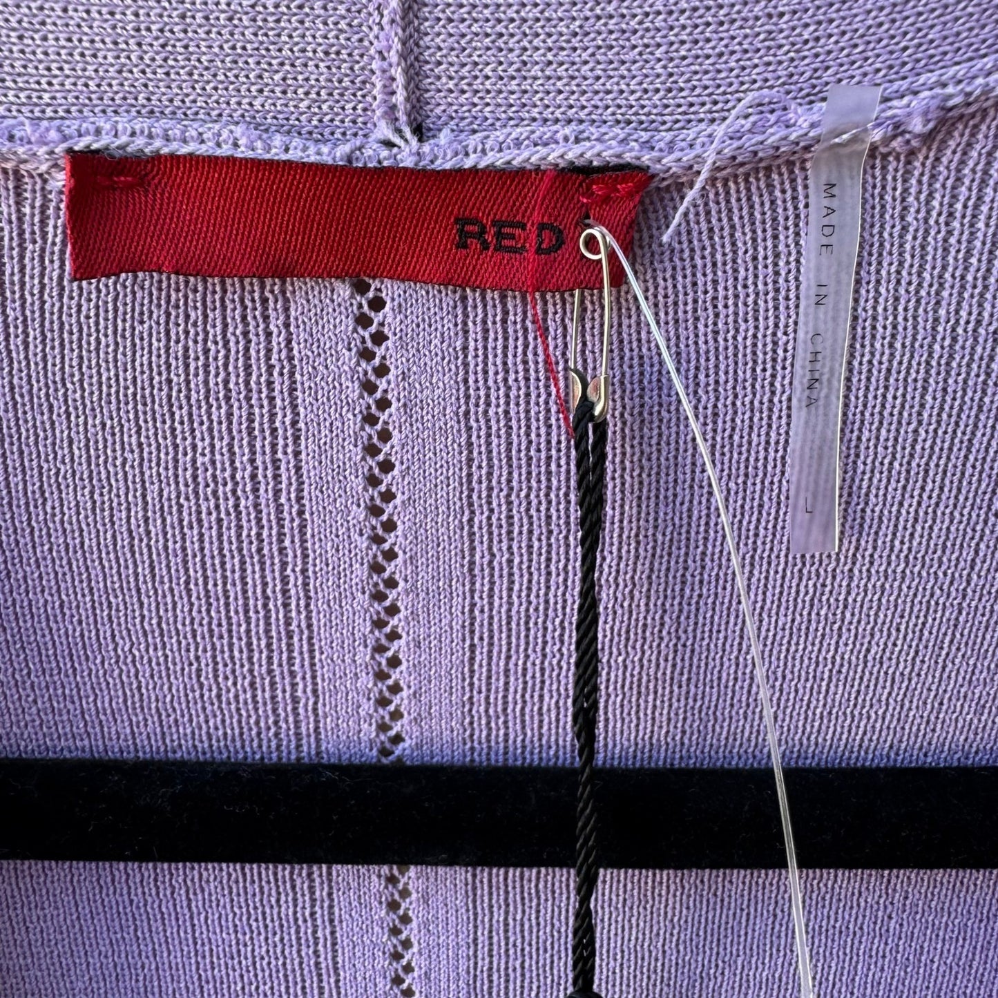 RED Minimalist Open Front Pointelle Trim Cardigan Sweater Pastel Lavender L NWT