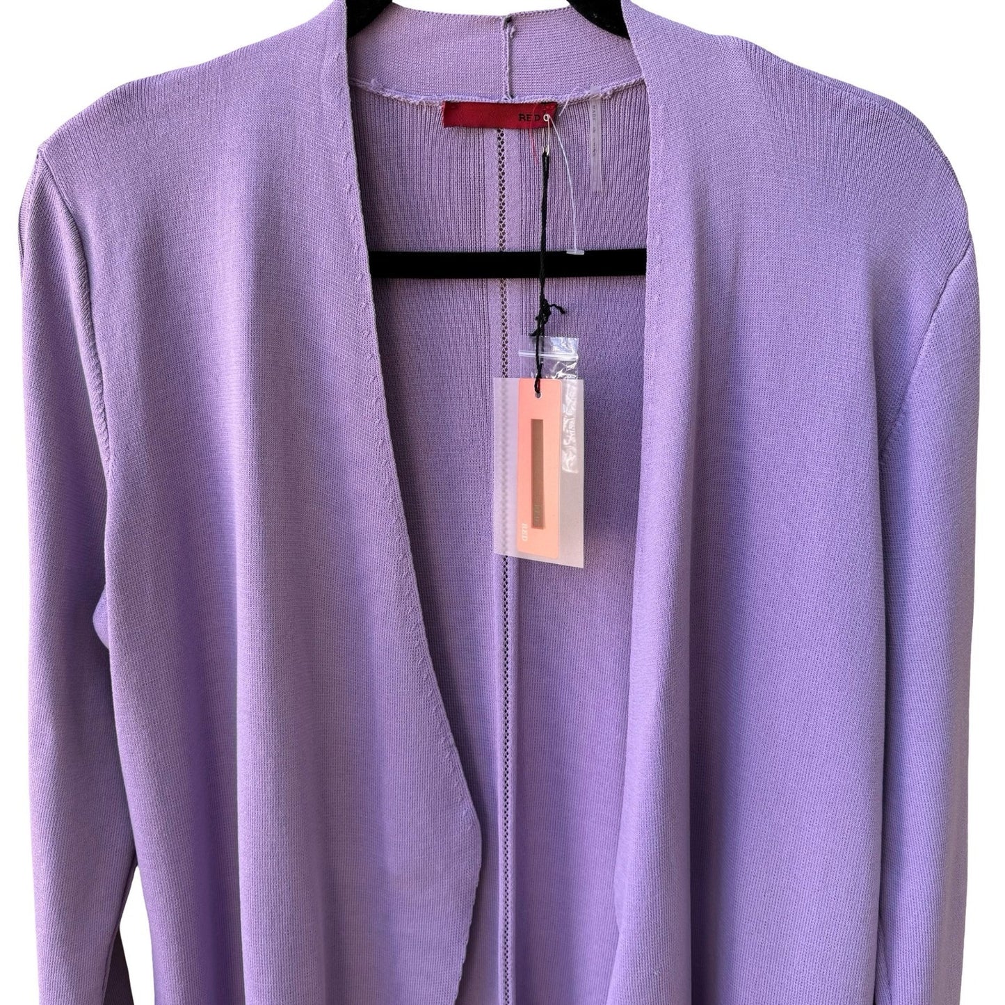 RED Minimalist Open Front Pointelle Trim Cardigan Sweater Pastel Lavender L NWT