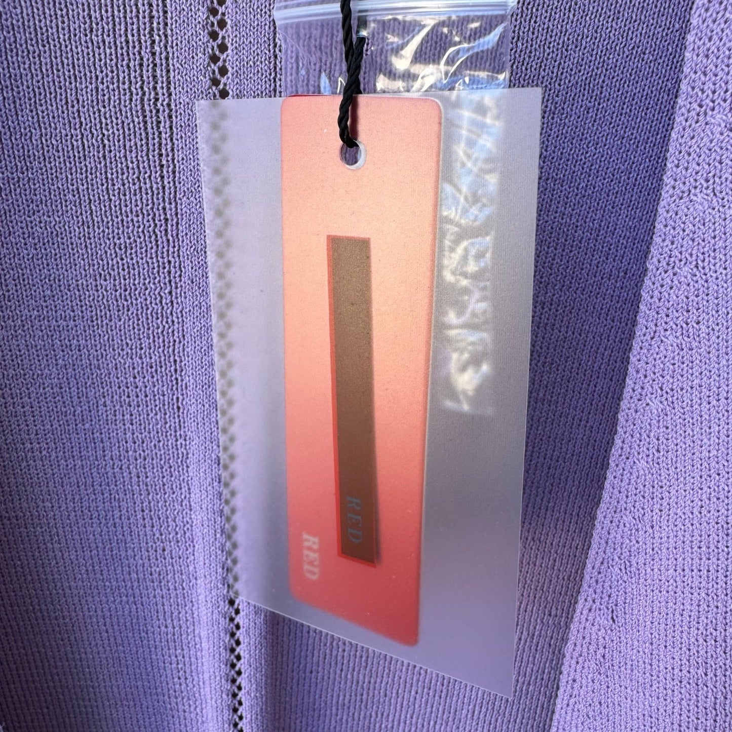 RED Minimalist Open Front Pointelle Trim Cardigan Sweater Pastel Lavender L NWT