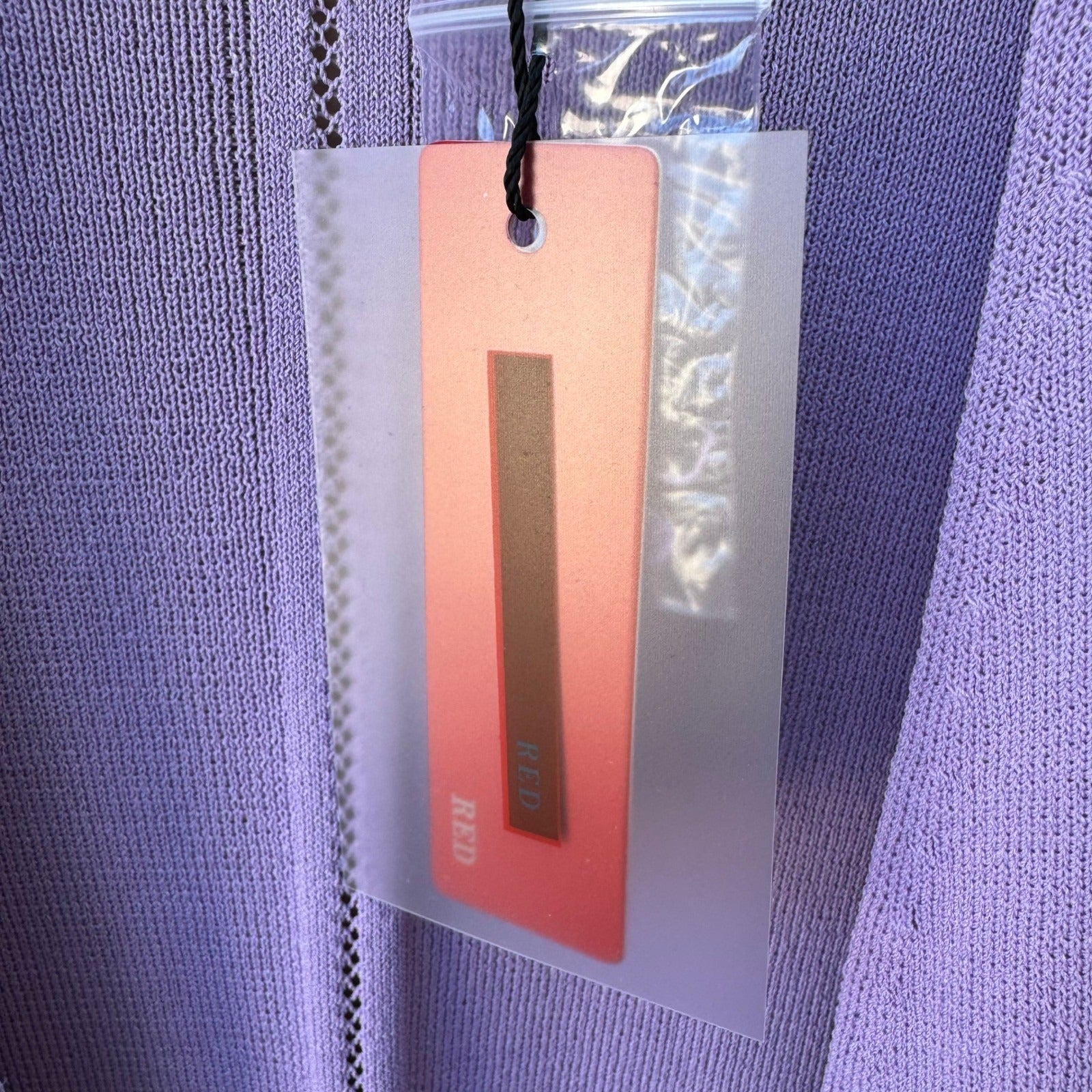 RED Minimalist Open Front Pointelle Trim Cardigan Sweater Pastel Lavender L NWT